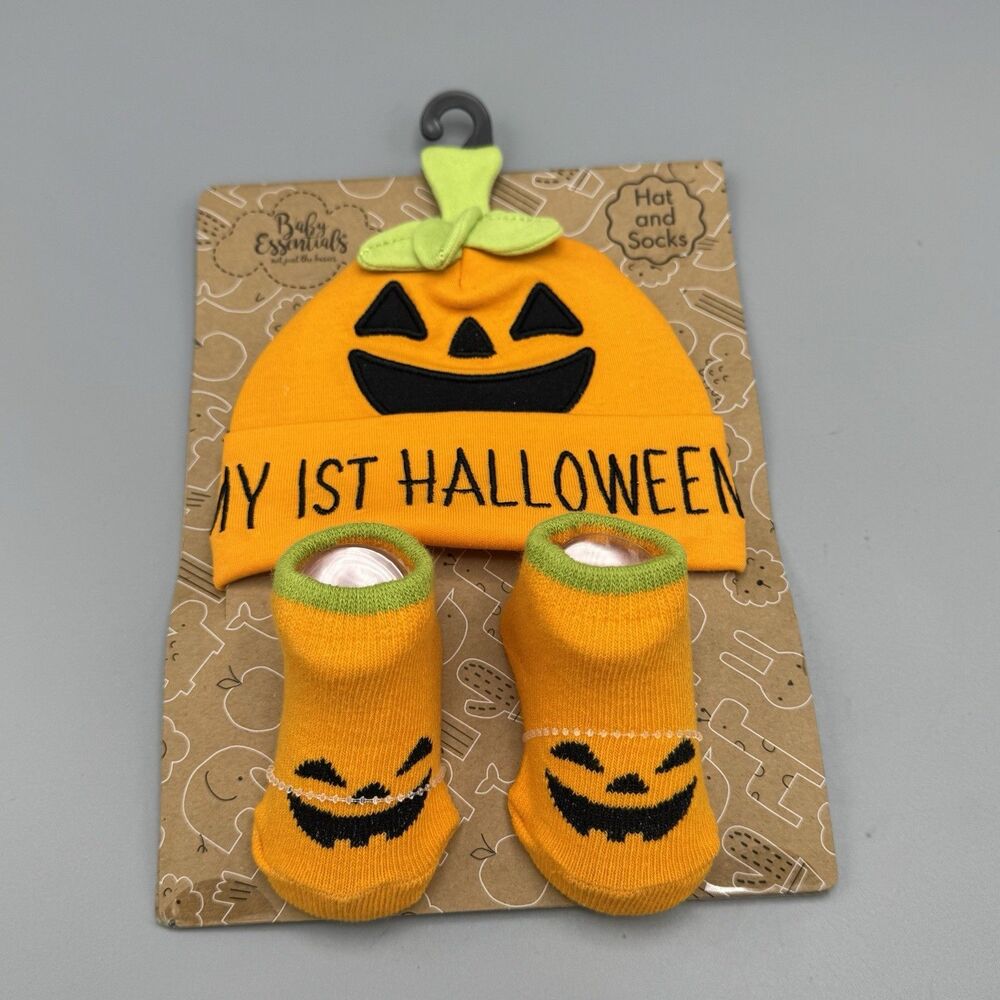 Baby Essentials My First Halloween Hat Socks Baby Shower Costume Infants 0-6 Mon